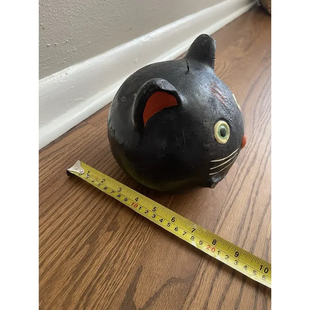 Halloween Black Cat Head Candle Retro Vintage Style 6.5”Tx7.5W Creepy Spooky